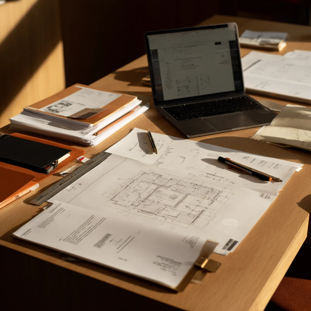 Illustration of documents and business tools